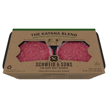 Schweid & Sons Beef Burgers, Fresh Wagyu Ground, 75%/25%, The Katana Blend