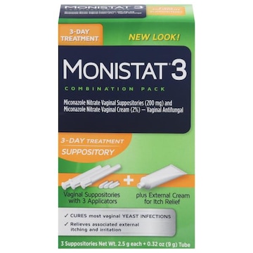 Monistat 3 Vaginal Antifungal, Suppository, 3-Day Treatment, Combination Pack