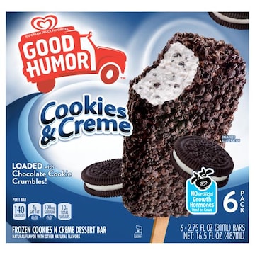 Good Humor Frozen Dessert Bar, Cookies & Creme, 6 Pack