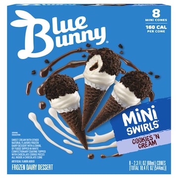 Blue Bunny Mini Swirls Frozen Dairy Dessert, Cookies'n Cream