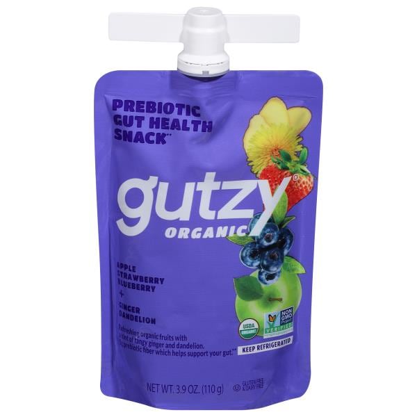 Gutzy Organic Prebiotic Gut Health Snack, Apple Strawberry Blueberry