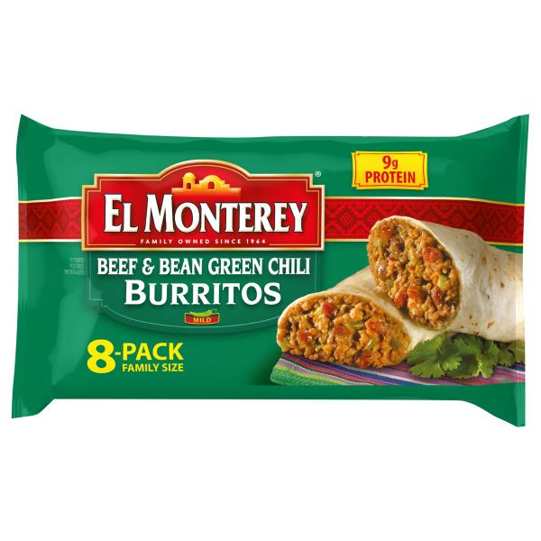 El Monterey Burritos, Mild, Beef & Bean Green Chili, Family Size, 8 ...