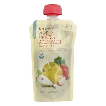 GreenWise Baby Food, Organic, Apple, Pear & Spinach, Stage 2 (6 Months+)