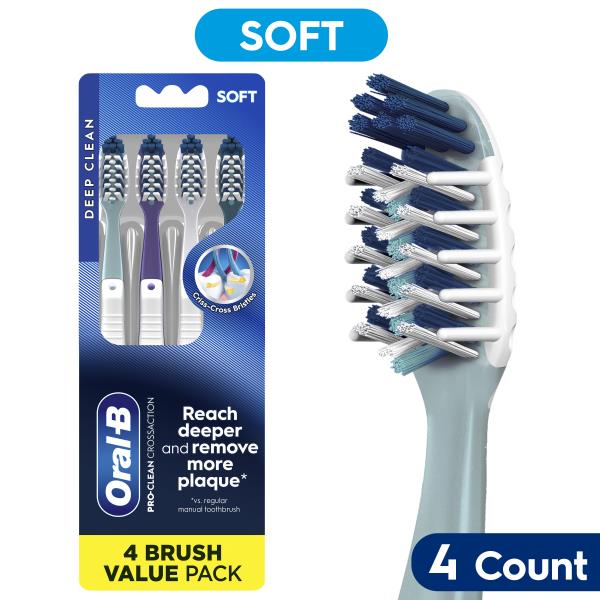 Oral-B Pro Health Clean Cross Action Toothbrushes, Soft, 4 Count