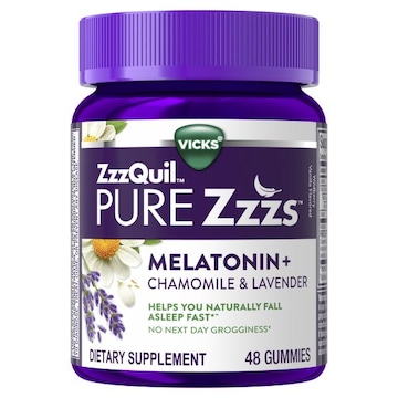 Vicks PURE Zzzs Melatonin Sleep Aid Gummies, 1mg, Dietary Supplement, 48 Ct