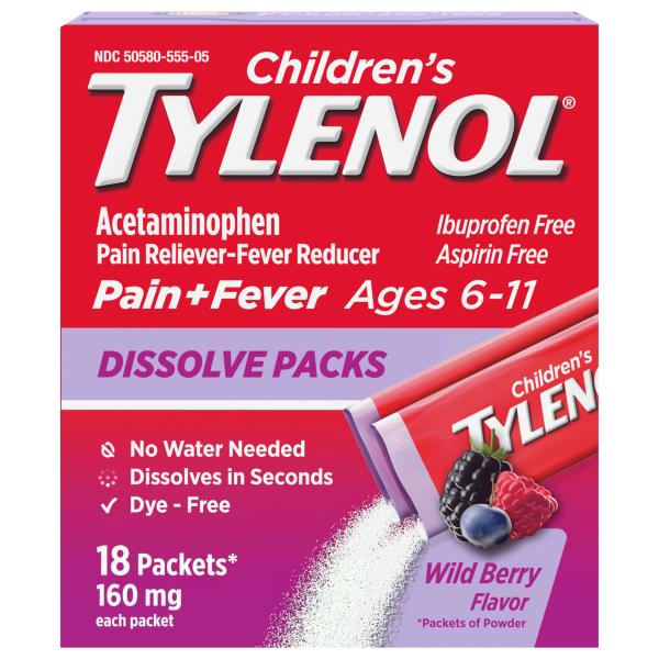 Tylenol Pain+Fever, Wild Berry Flavor, Children's Ages 611, 160 mg