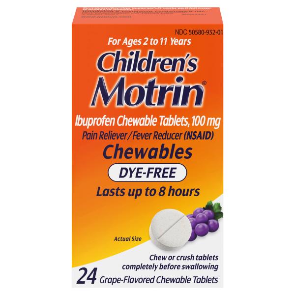 Motrin Children's Ibuprofen, 100 mg, Chewables, Dye-Free, Grape Flavor |  Publix Super Markets