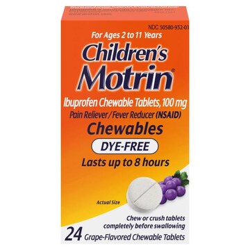 Motrin Children's Ibuprofen, 100 mg, Chewables, Dye-Free, Grape Flavor