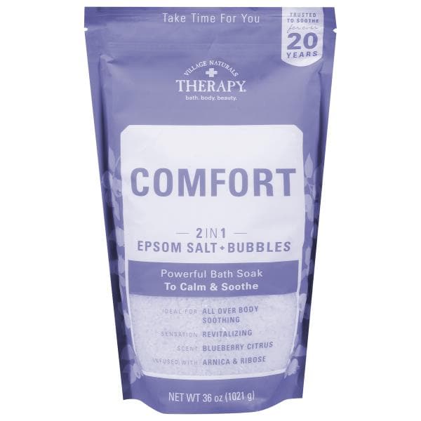 Village Naturals Therapy Bath Soak, Epsom Salt + Bubbles, Blueberry Citrus, 2 in 1 Publix