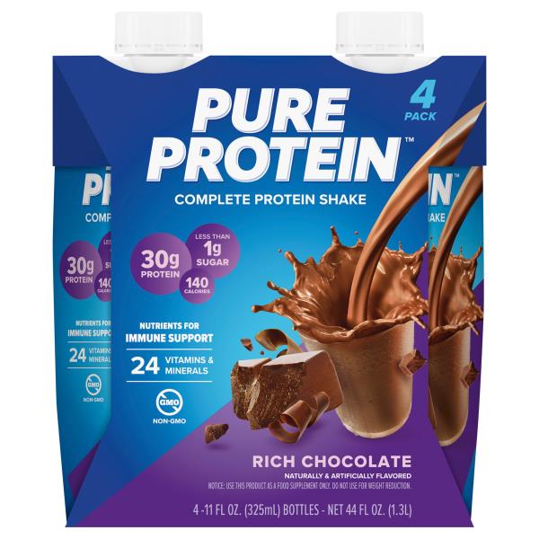 Pure Protein Protein Shake, Complete, Rich Chocolate, 4 Pack | Publix ...