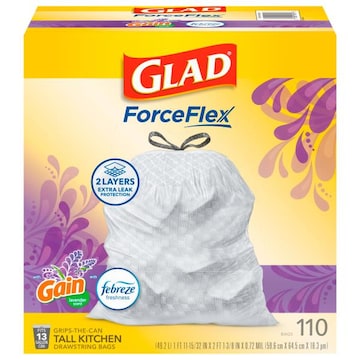 Glad ForceFlex Tall Kitchen Bags, Drawstring, Lavender Scent, 13 Gallon