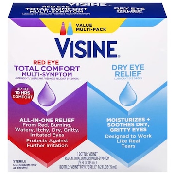 Visine Eye Drops, Lubricant, Dry Eye Relief, Red Eye Total Comfort Multi-Symptom, Value Multi-Pack