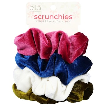 Ela Scrunchies, Velvet, 4 Assorted Colors