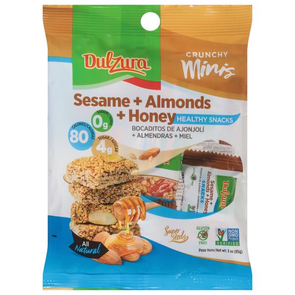 Dulzura Healthy Snacks, Sesame + Almonds + Honey, Crunchy Minis