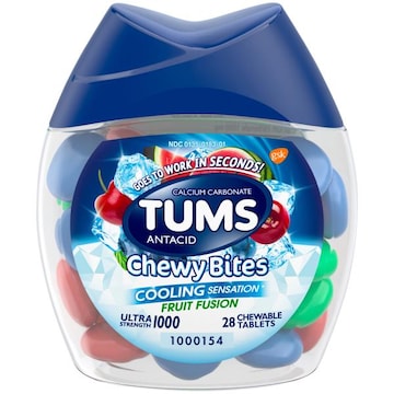 Tums Chewy Bites Cooling Sensation Antacid Chews for Ultra Strength Heartburn Relief, Fruit Fusion