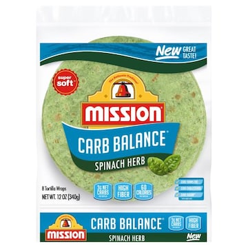 Mission Super Soft Tortilla Wraps, Carb Balance, Spinach Herb