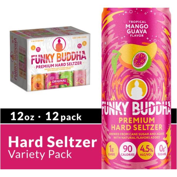 Funky Buddha Premium Hard Seltzer Variety Pack with Blood Orange, Pink