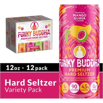 Funky Buddha Premium Hard Seltzer Variety Pack with Blood Orange, Pink Grapefruit, Key Lime Cherry, and Mango Guava