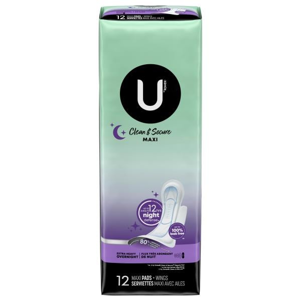 U by Kotex Clean & Secure Pads + Wings, Maxi, Extra Heavy Overnight