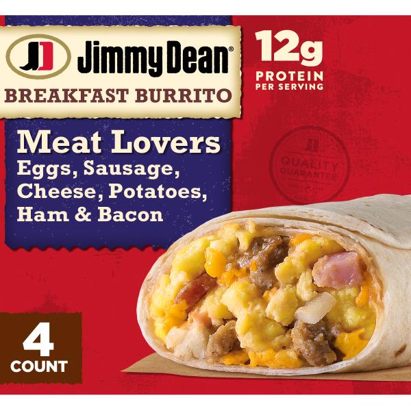 Jimmy Dean Breakfast Burritos Meat Lovers, Frozen, 4 Count Publix Super Markets