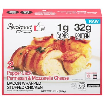 Realgood Foods Co. Bacon Wrapped Stuffed Chicken, Pepper Jack, Parmesan & Mozzarella Cheese