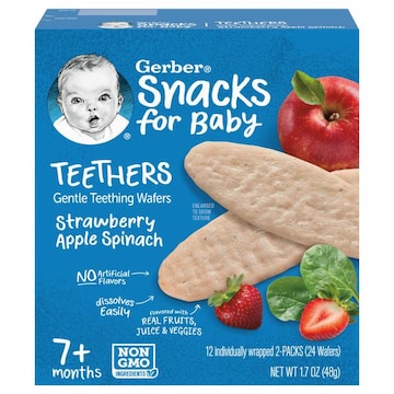 Gerber Snacks for Baby Teething Wafers, Gentle, Strawberry Apple Spinach, Teethers, 7+ Months