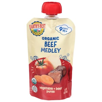 Earth's Best Organic Organic Vegetable + Beef Puree, Organic, Beef Medley, Ages 9m+