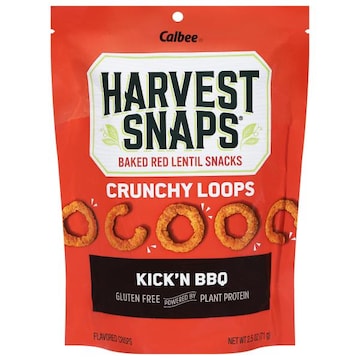Harvest Snaps Red Lentil Snacks, Baked, Kick'n BBQ, Crunchy Loops
