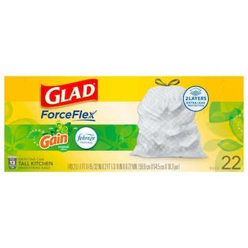 Glad ForceFlex Drawstring Bags, Kitchen, Gain Original Scent, 13 Gallon, Tall