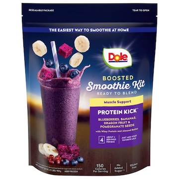 Dole Protein Kick Smoothie Kit, Blueberries, Bananas, Dragon Fruit & Pomegranate Seeds, Boosted