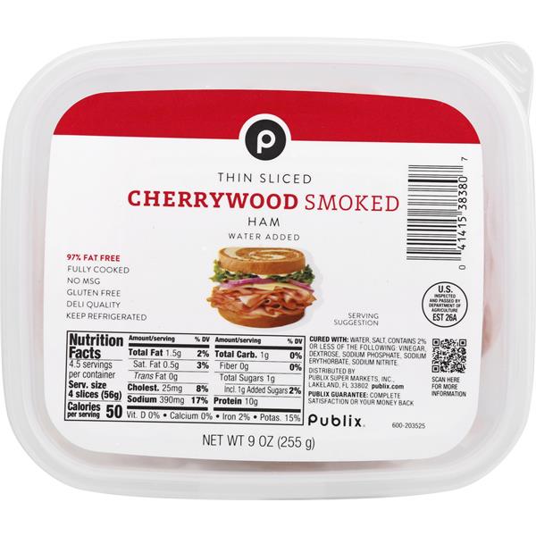 Publix Sliced Cherry Ham, WaterAdded9 Oz Publix Super Markets