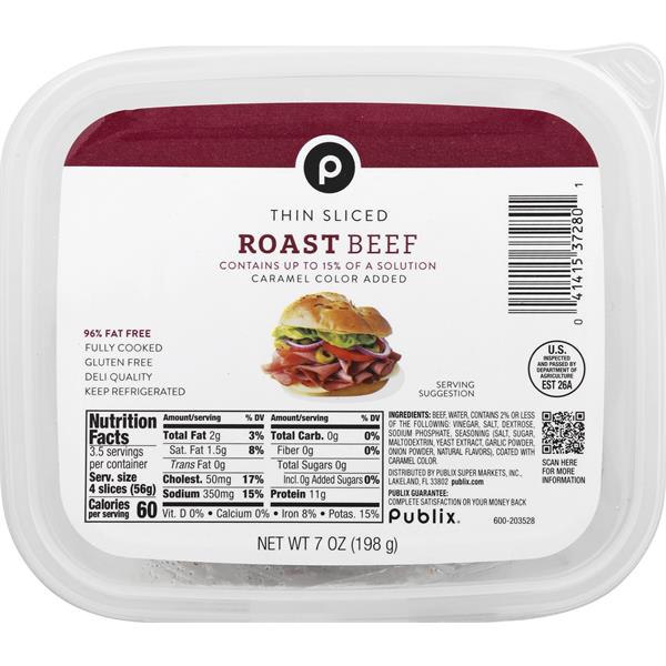 Publix Sliced Roast Beef, 7 Oz Publix Super Markets