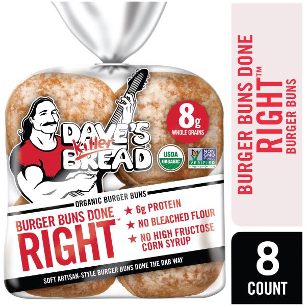 Dave's Killer Bread Burger Buns Done Right, Organic White Bread Hamburger Buns, 8 Count Publix