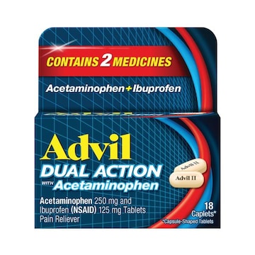 ADVIL Dual Action Dual Action Coated Caplets with Acetaminophen, 125mg Ibuprofen and 250mg Acetaminophen Per Caplet for 8 Hour Pain Relief