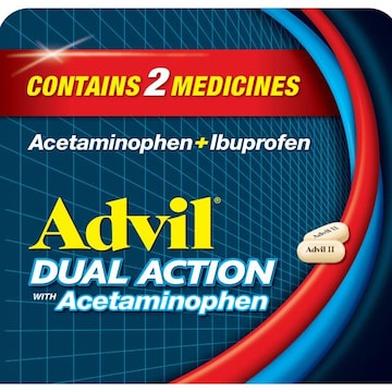 Advil Dual Action Coated Caplets with Acetaminophen, 250 Mg Ibuprofen and 500 Mg Acetaminophen Per Dose (2 Dose Equivalent) for 8 Hour Pain Relief - 144 Cou