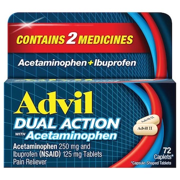 ADVIL Dual Action Dual Action Coated Caplets with Acetaminophen, 250 Mg Ibuprofen and 500 Mg Acetaminophen Per Dose for 8 Hour Pain Relief - 72 Count
