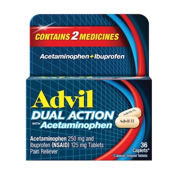 ADVIL Dual Action Dual Action Coated Caplets with Acetaminophen, 250 Mg Ibuprofen and 500 Mg Acetaminophen Per Dose (2 Dose Equivalent) for 8 Hour Pain Relief