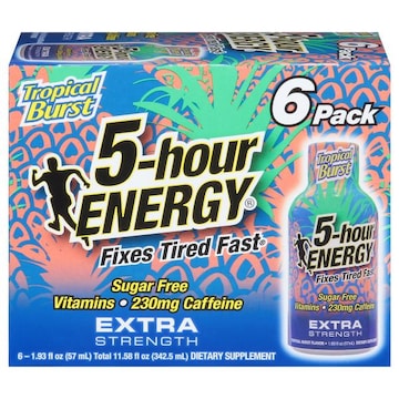 5-Hour Energy Energy Drink, Extra Strength, Tropical Burst, 6 Pack