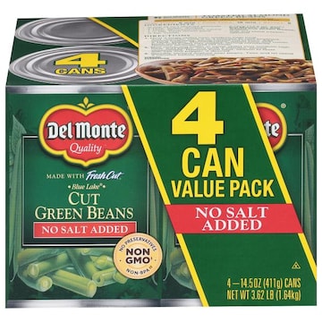 Del Monte Green Beans, Cut, 4 Can, Value Pack