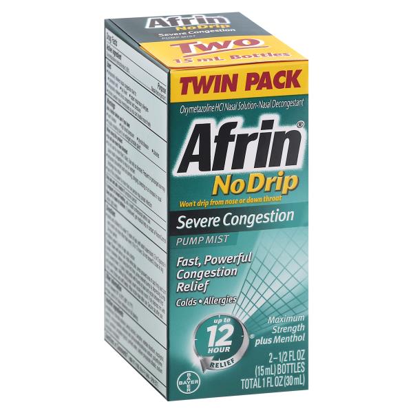 Afrin Severe Congestion, No Drip, Maximum Strength, Pump Mist, Twin
