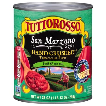 Tuttorosso Tomatoes, in Puree, Hand Crushed, San Marzano Style, Basil and Sea Salt
