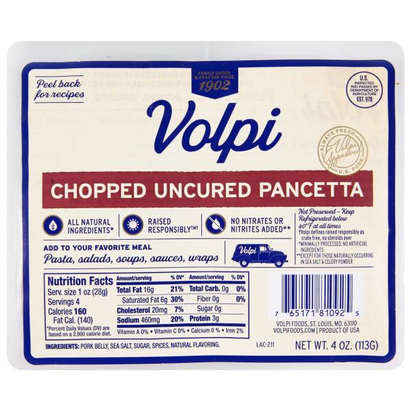 Volpi Pancetta, Chopped, Uncured Publix Super Markets