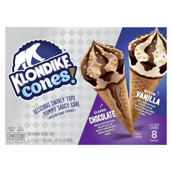Klondike Frozen Dairy Dessert Cone Nuts For Vanilla & Classic