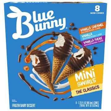 Blue Bunny Mini Swirls Frozen Dairy Dessert, Vanilla Caramel/Vanilla/Vanilla Fudge, The Classics