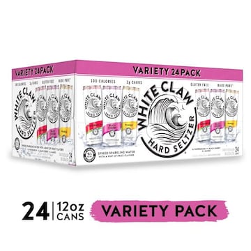 White Claw Hard Seltzer, Black Cherry/Mango/Watermelon, Spiked Variety 24 Pack