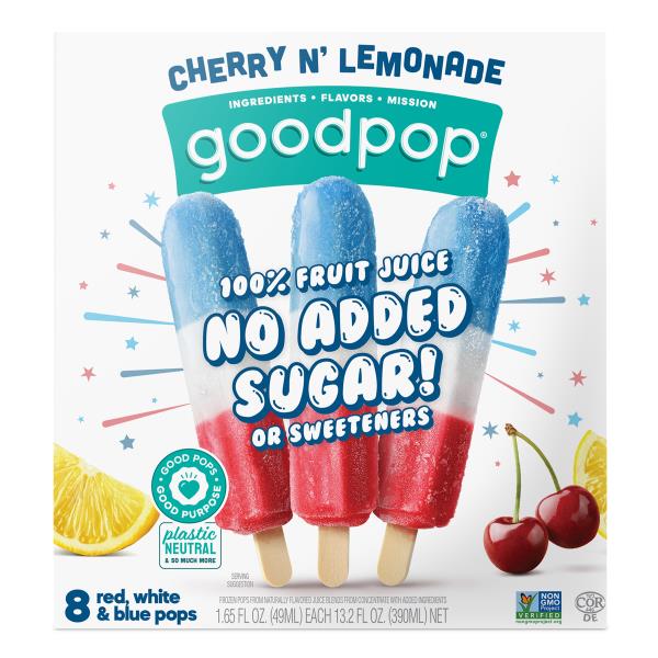 GoodPop Cherry n' Lemonade Red, White and Blue, No Added Sugar Ice Pops