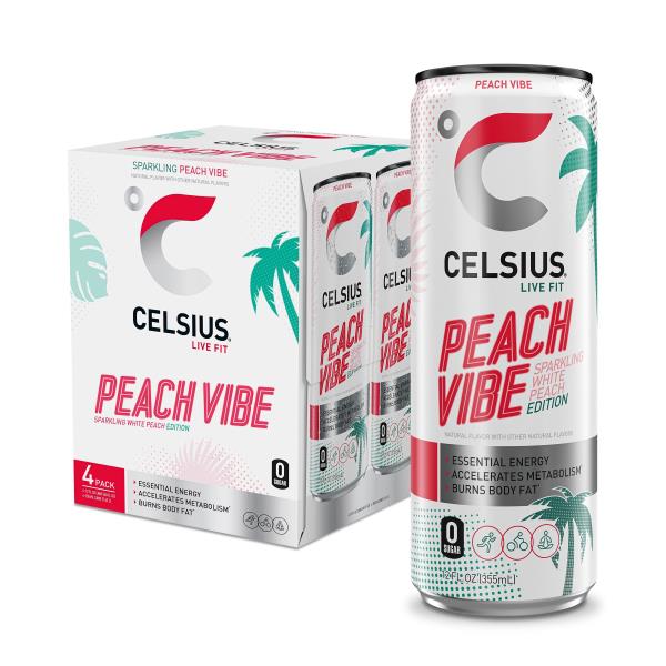 Celsius Energy Drink, Sparkling, Peach Vibe, 4 Pack Publix Super Markets