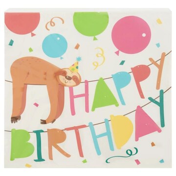 Unique Napkins, Happy Birthday, Sloth, 2 Ply