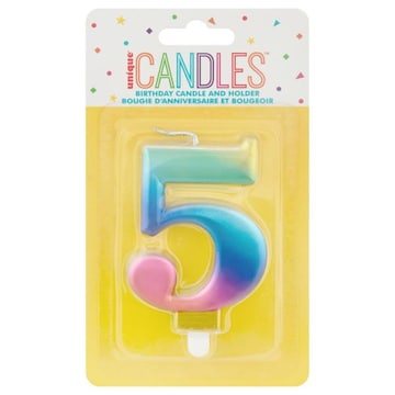 Unique Birthday Candle and Holder, Number 5