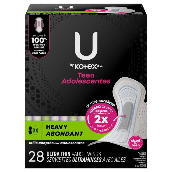 U by Kotex Balance Pads + Wings, Ultra Thin, Heavy, Teen Publix Super